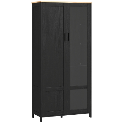 HOMCOM Küchenbuffet Küchen Vitrinenschrank mit höhenverstellbaren Regalen und 9 Fächern 76 x 36 x 160 cm Schwarz
