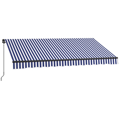 Outsunny Store banne Pergola Store enroulable, incl. Manivelle, résistant aux intempéries, 350 cm x 290 cm, Bleu + Blanc