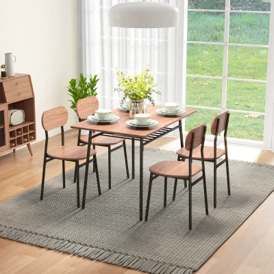 HOMCOM Ensemble de table avec chaises pour salle à manger, design industriel, 110 cm x 70 cm x 75 cm, Marron