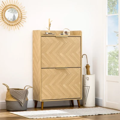 HOMCOM Schuhregal mit 2 Klapptüren für kleinen Eingang, Wohnzimmer, Schlafzimmer 70 x 30 x 120 cm