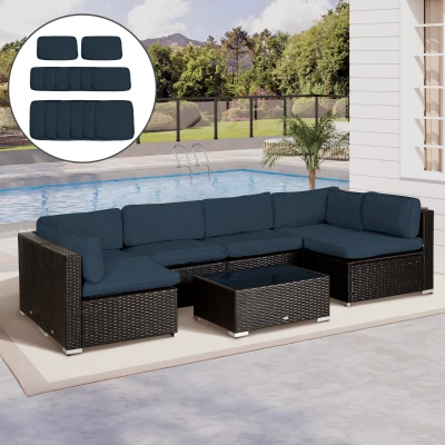 Outsunny Set mit 14 Ersatzbezügen für Gartenmöbelkissen - 6 Sitzkissenbezüge, 8 Rückenkissenbezüge Blau