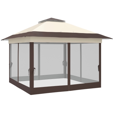 Outsunny Gartenpavillon Pop-Up Faltbarer Stahl Polyester Moskitonetze + Transporttasche mit Rollen Khaki Braun