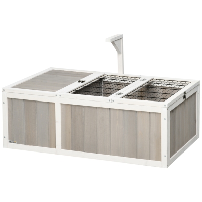 PawHut Haus Gehege für kleine Haustiere Schildkröte mit 2 Räumen Größe 91,5L x 61B x 33H cm - Fichtenholz