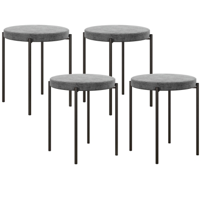 HOMCOM Ensemble de 4 tabourets de cuisine, empilables, style velours, jusqu'à 100 kg, cadre en acier, 41,5 x 41,5 x 46 cm, Gris foncé
