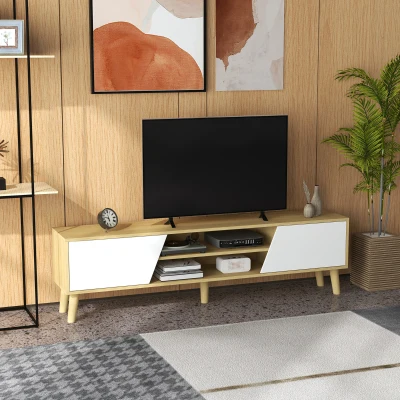 HOMCOM TV-Ständer für Fernseher bis zu 65 Zoll in skandinavischem Design mit 2 Türen 2 Fächern mit Kabeldurchführung 150 x 30 x 42 cm