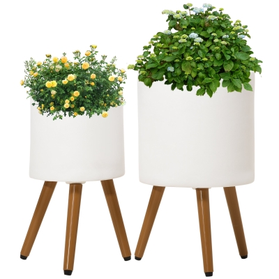 Outsunny Lot de 2 Supports de Plantes, résistant aux intempéries, pieds amovibles, 31 cm x 31 cm x 55 cm, Blanc