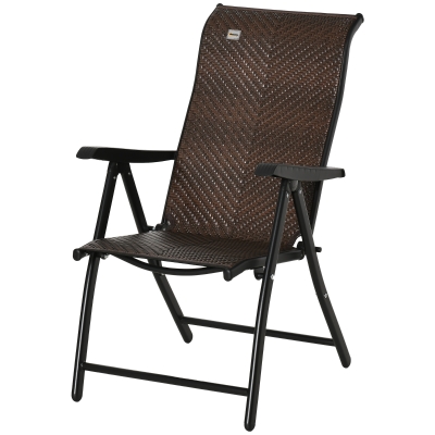 Outsunny Chaise de Jardin pliable en Polyrotin avec dossier réglable sur 7 niveaux Chaise pliante avec accoudoir pour Jardin Balcon et Terrasse Marron+Noir 58 x 71 x 111 cm