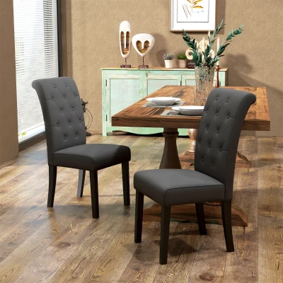 HOMCOM Set mit 2 Esszimmerstühlen Küchenstühle Grand Confort mit Holzbeinen Leinen 47 x 61 x 101 cm dunkelgrau
