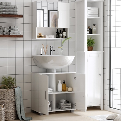 kleankin Wandspiegel-Badezimmerschrank mit Türen und verstellbarem Regal - Abmessungen 54L x 15,2B x 55,3H cm weiß