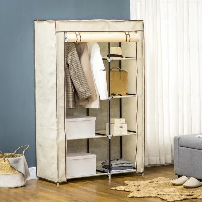 HOMCOM Placard en tissu, solution de rangement, 6 étagères, 1 tringle, Beige