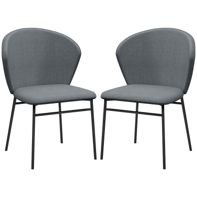 HOMCOM 2er Set Esszimmerstühle mit gepolsterter Sitzfläche in Leinenoptik, stabile Stahlbeine, modernes Design, grau