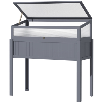 Serre surélevée Outsunny en bois avec jardinière précoce 2-en-1 pour tomates, potager, carré d'herbes, bac à plantes pour jardin, balcon et terrasse en polycarbonate Gris 120 x 54 x 112/122 cm