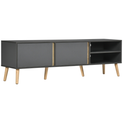 HOMCOM TV-Möbel für Fernseher bis zu 55 Zoll im skandinavischen Design mit 2 Türen 2 Nischen und Kabeldurchführungen 150 x 35 x 45 cm Dunkelgrau