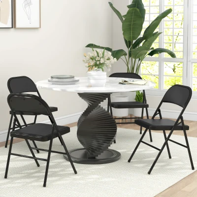 HOMCOM Lot de 4 Chaises Pliantes, Chaises de Bureau Portables, Pieds en Métal, Chaise Pliante pour Bureau, Réception, Salle d'Attente, Similicuir, Noir