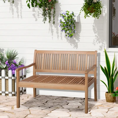 Banc de jardin 2 places Outsunny en bois Banquette jusqu'à 200 kg Banc de terrasse avec dossier Mobilier de jardin en bois de peuplier Jaune 126,8 x 62 x 91,3 cm