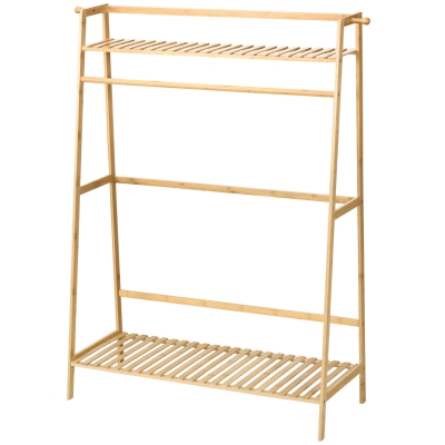 HOMCOM Bamboe Kapstok, 2 Kledinghaken, Kledingstang, 2 Planken, 114 x 40 x 139 cm