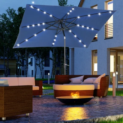 Outsunny Garten Sonnenschirm gerader 3 x 2 m rechteckig neigbar LED-Sonnenschirm solarbetrieben Stahl hochdichtes Polyester blau
