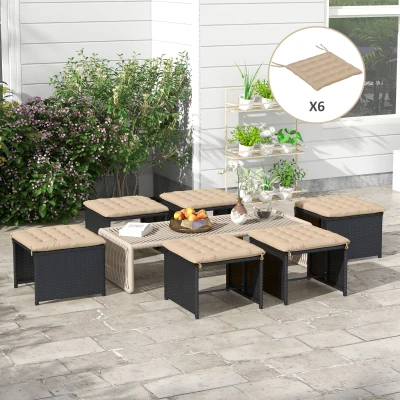 Outsunny Set von 6 Gartenstuhl-Kissen, Gestepptes Gartenstuhlkissen für draußen, großem Komfort cm mit Befestigungen, Maße 40L x 40B cm