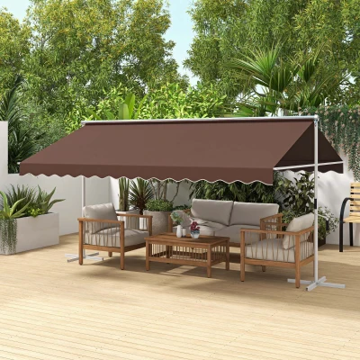 Outsunny Auvent Autoportant 4,5x3,4m, inclinaison ajustable, manivelle, cadre en métal, Marron