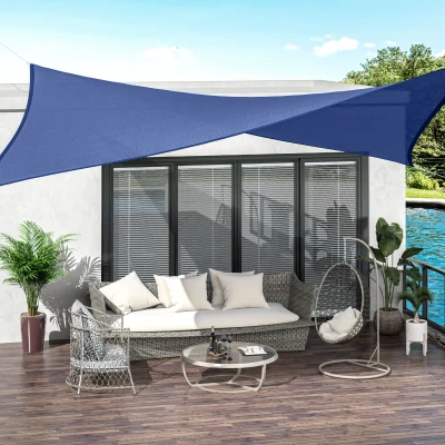 Outsunny Sonnensegel rechteckig 4 x 3 m Polyethylen hoher Dichte UV-Schutz mit Aufbewahrungstasche - Blau