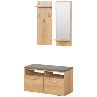 HOMCOM Eingangs-Set Flurgarderobe, 1 Spiegel mit Regal, 1 Garderobenständer mit Regal, 1 Schuhbank