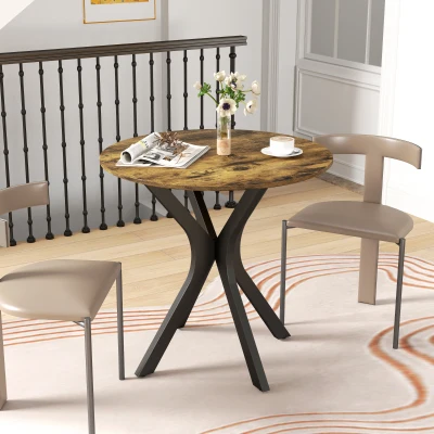 HOMCOM Table de cuisine pour 2 personnes, ronde, cadre en acier revêtu de poudre, Ø78 cm, Marron Rustique