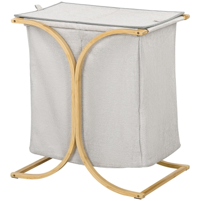 HOMCOM Wäschekorb Wäsche, Aufbewahrungskorb aus Bambus mit 2 Stoffkörben und Deckel - 55L x 40B x 62H cm Dunkelgrau
