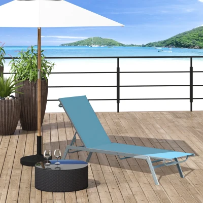 Outsunny Sonnenliege-Design Liegestuhl - Zeitgenössisches Design - Mehrfach verstellbare Rückenlehne - Epoxidbeschichteter Stahl Textilen Himmelblau - Abmessungen 170 x 58 x 97 cm