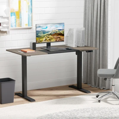 Bureau Électrique Vinsetto Cadre de Table avec Moteur Bureau d'ordinateur Réglable en Hauteur Bureau Debout de Bureau Bureau de Bureau en Métal Panneau de Particules Naturel + Noir 140 x 70 x 72-116 cm