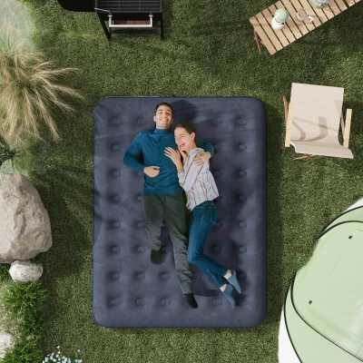 Outsunny Luftmatratze für 2 Personen, Luftmatratze mit integrierter Handpumpe, beflockt, Blau