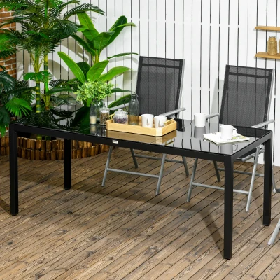 Outsunny Gartentisch rechteckig für 8 Personen mit gehärteter Glasplatte und Aluminiumrahmen Schwarz