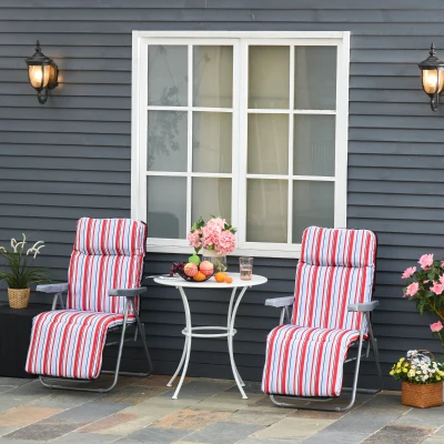 Outsunny Ensemble de 2 chaises longues pliables avec coussin Chaise longue inclinable sur 5 niveaux Mobilier de jardin en acier polyester Rouge 60 x 75 x 65-102 cm