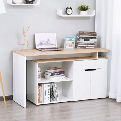 HOMCOM Multifunktionaler Computertisch mit viel Stauraum Doppeltes Fach + Schublade und Schrank aus Holz