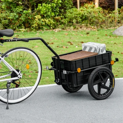 HOMCOM Fahrradanhänger Transportanhänger für Fahrrad 144L x 59B x 80H cm, universelle Anhängestange aus Stahl schwarz grau
