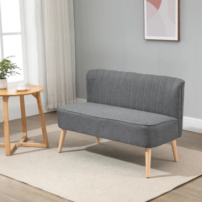 HOMCOM Canapé 2 places, rembourrage moelleux, revêtement facile d'entretien, jusqu'à 150 kg, 117 x 56,5 x 77 cm, Gris clair