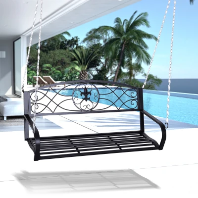 Outsunny Banc à Bascule 2 Places Balancelle de Jardin Hollywoodschaukel Swingbank avec Chaînes Métal Noir 132 x 63 x 58 cm