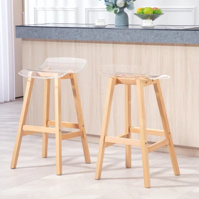 HOMCOM Set mit 2 zeitgenössischen Design Barhockern transparenter Acrylsitz mit Fußstützen - 39B x 44T x 78H cm
