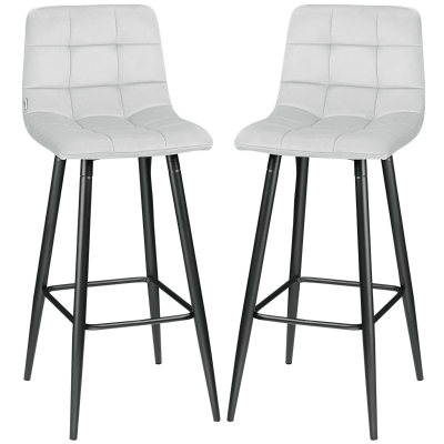 HOMCOM Ensemble de tabourets de bar, design scandinave, housse en velours, structure en métal, embouts antidérapants, gris clair