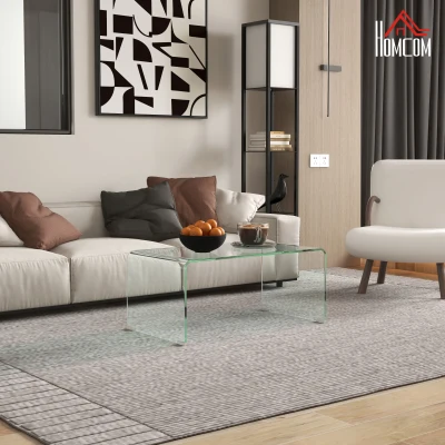 HOMCOM Glastisch Wohnzimmertisch rechteckiges modernes Design aus gehärtetem Glas mit sicheren abgerundeten Kanten transparent