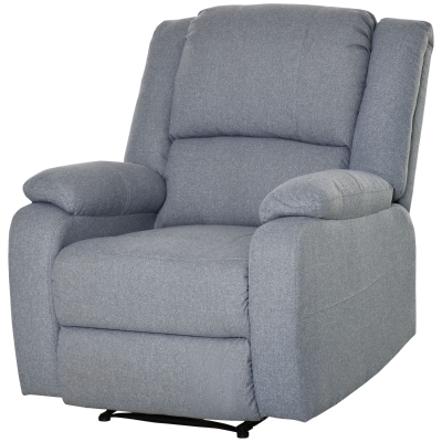 Fauteuil inclinable HOMCOM manuel avec fonction de relaxation, aspect lin, fauteuil TV avec poignée latérale, repose-pieds, supporte jusqu'à 150 kg, pour salon, gris clair