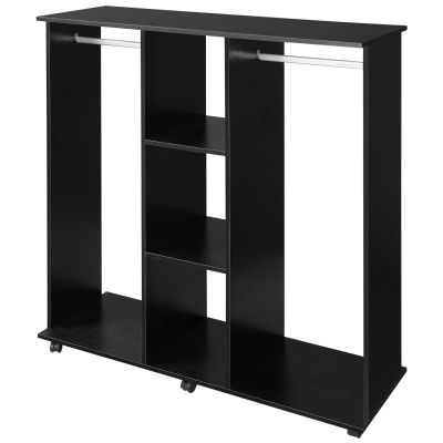 HOMCOM Garderobenschrank Mobiler Aufbewahrungsschrank 6 Rollen 120L x 40B x 128H cm aus Holz Schwarz