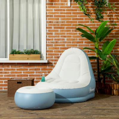Outsunny Fauteuil Gonflable Chaise d'extérieur, 125 x 100 x 87cm, Blanc + Bleu