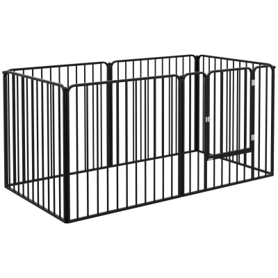 PawHut Modulares Hundegitter mit 1 Tür 6 modularen Paneelen für Innen- und Außenbereich 80 cm Höhe aus schwarzem Stahl