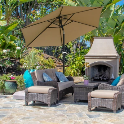 Outsunny Garten Sonnenschirm Neigbarer hexagonaler Sonnenschirm dim. Ø 2,3 x 2,16H m Metall Polyester hohe Dichte Beige