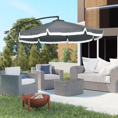 Outsunny Sonnenschirm Sonnenschirm Ø3 x 2,6 m mit Kurbel, Kreuzfuß, 8 Rippen und Saum - Grau