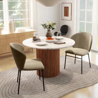 HOMCOM 2er-Pack Esszimmerstühle mit gepolstertem Sitz aus Leinenoptik-Stoff, stabile Stahlbeine, modernes Design, helles Braun