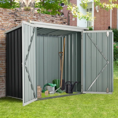 Outsunny Gartenschuppen - Geräteschuppen 1,26 m² - Mülltonnenunterstand - 2 abschließbare Türen - Abmessungen 147L x 86B x 134H cm - Stahlblech Schwarz Weiß