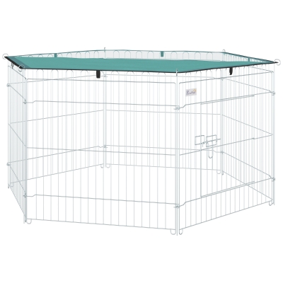 PawHut Modulares Auslaufgehege aus Stahl mit 6 Paneelen und 1 Tür für Hunde, Kaninchen, Nager, kleine Tiere für den Innen- und Außenbereich Ø 120 x 60 cm Grau Metall Grün