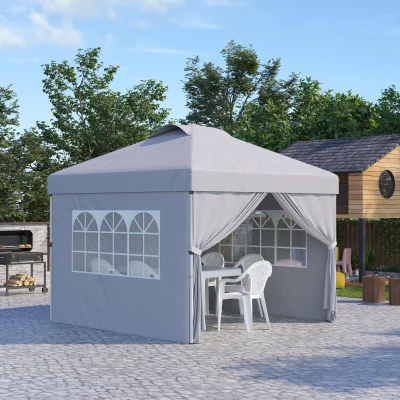 Outsunny Faltbares Pop-Up Partyzelt 3 x 3 mit höhenverstellbaren Seitenwänden, Belüftungsöffnungen, Fenstern und praktischem Transportbeutel mit Rollen