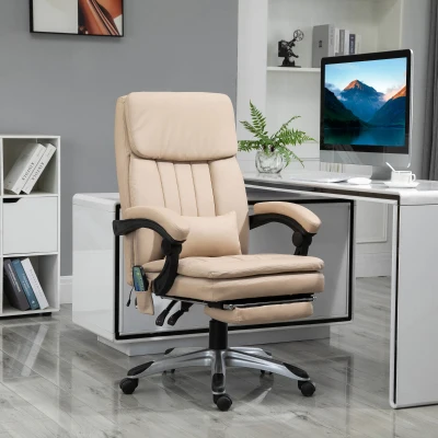 Vinsetto Massagesessel Bürostuhl ergonomisch höhenverstellbar neigbare Rückenlehne ausziehbare Fußstütze Lendenkissen Fernbedienung Kunstleder beige